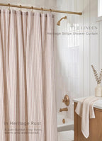 Farmhouse Striped Shower Curtain - 72x72 Inches, Linen Blend Fabric, Breathable & Machine Washable, Rustic Rust for Bathroom Decor (Hooks/Liner Not Included)
