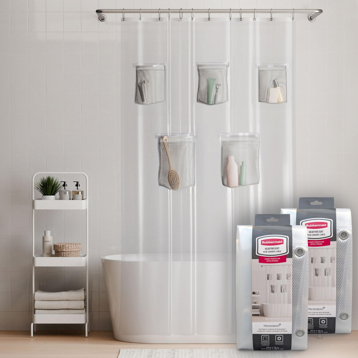 Rubbermaid Frosty Shower Curtain Liner, Waterproof Heavyweight 8g PEVA Shower Liner for Bathroom, with Weighted Magnets and Rustproof Charcoal Gray Grommets, 70x72, Standard Size, Frosty
