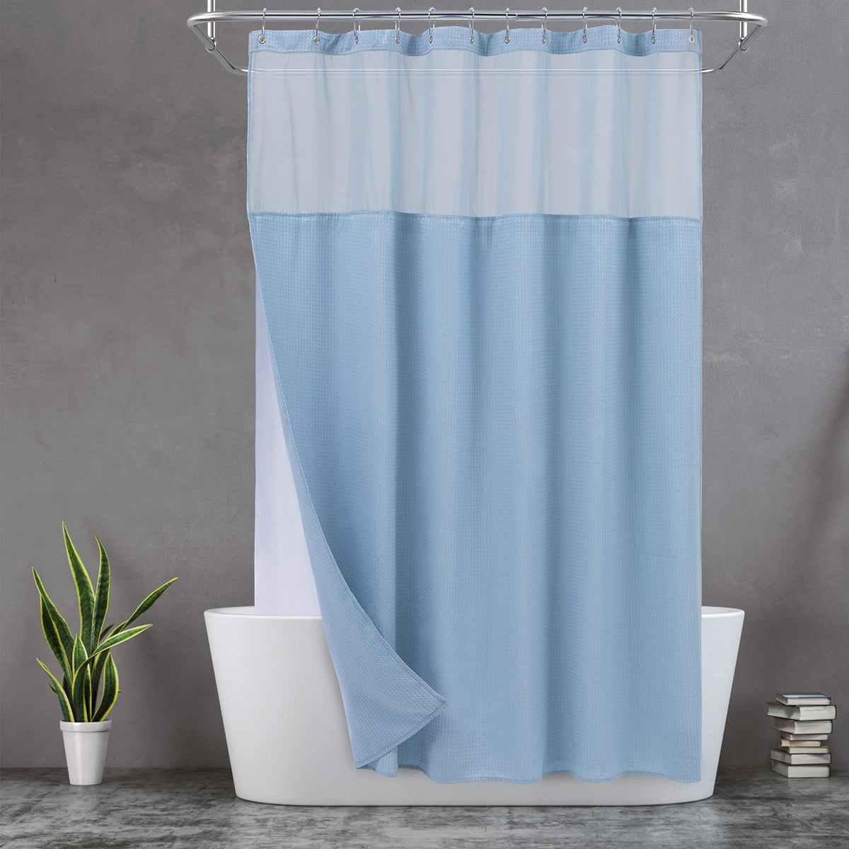 N&Y HOME Stall Waffle Weave Shower Curtain with Snap-in Liner White 36x72