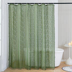 WAZZIO Dark Sage Green Lace Shower Curtain,Boho Chic Style,72 x 72 in