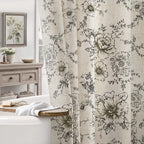 Farmhouse Floral Vintage Shower Curtain for Bathroom, Black and Tan Taupe