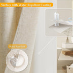 Jowels No Hooks Natural Linen Fabric Shower Curtains for Bathroom 72 Inches
