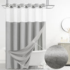 Jowels No Hooks Natural Linen Fabric Shower Curtains for Bathroom 72 Inches