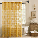 TUDECO Lace Brown Shower Curtain with Attached Valance, 72 x 72 Inch