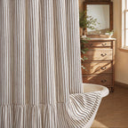Farmhouse Shower Curtain Ruffle Linen Cream-Brown Stripe 72"W x 84"L