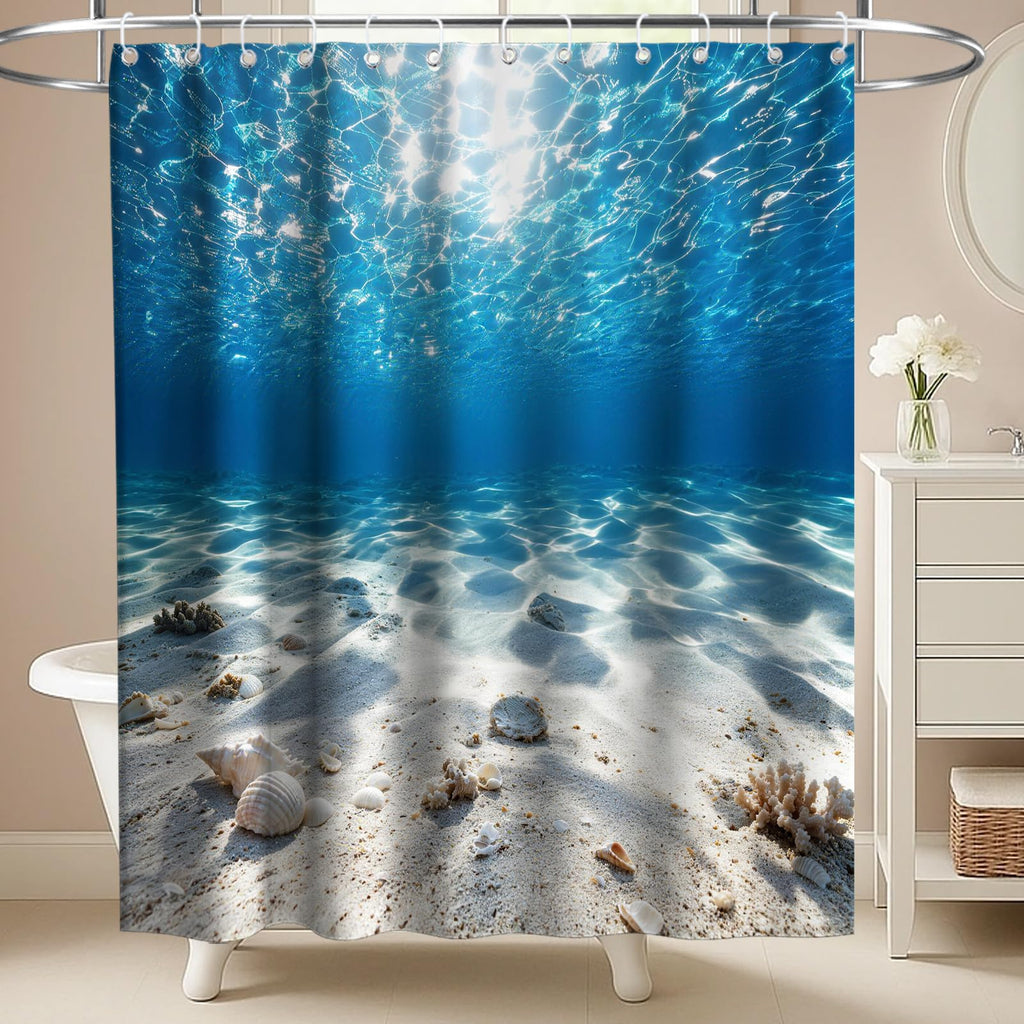 Nautical Green Sea Turtles Beach Theme Fabric Shower Curtain Sets Bathroom Blue Ocean Decor with Grommets and Hooks - 72 x 72 Inch Teal