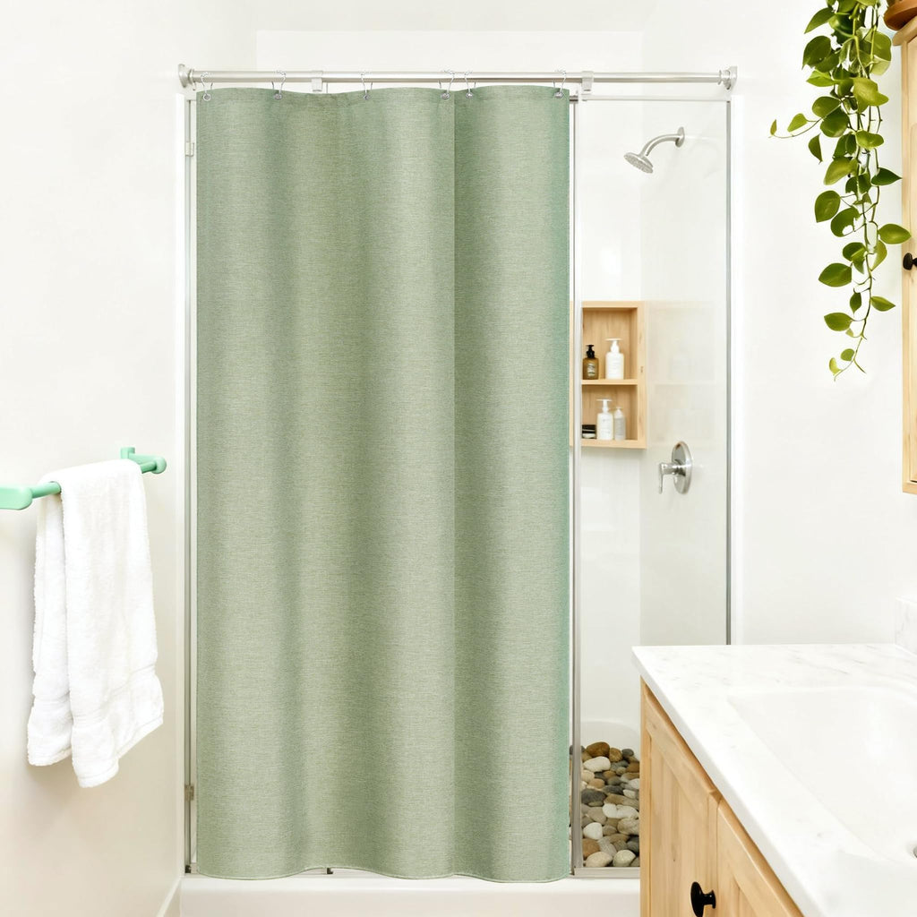 Seenus Natural Sage Green Linen Look Fabric Shower Curtain, Heavy Duty Faux Linen Textured Shower Curtain Water-Resistant, 72 x 72 Inch Soothing Forest Green Farmhouse Bathroom Decor Shower Curtains