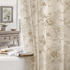Farmhouse Floral Vintage Shower Curtain for Bathroom, Black and Tan Taupe