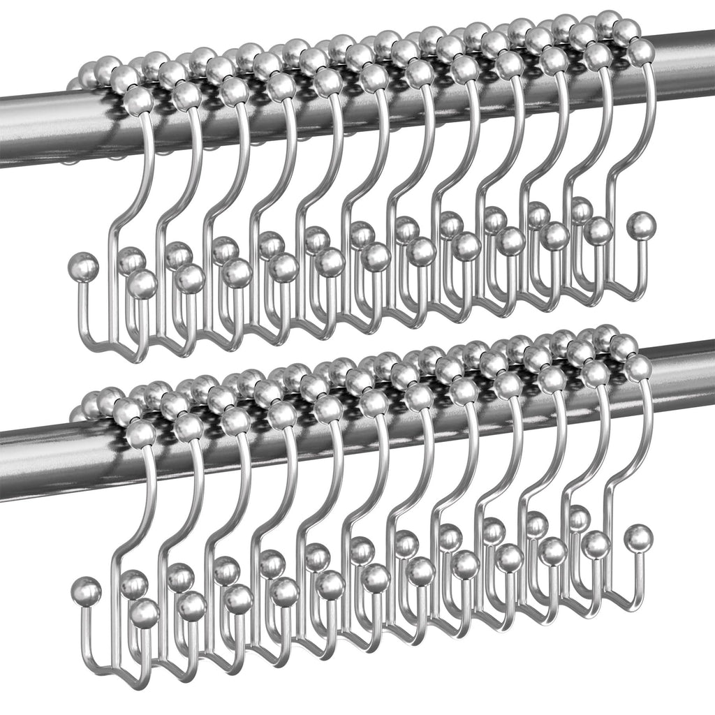 Titanker Black Shower Curtain Hooks Rings, Rust-Resistant Metal Double Glide Shower Hooks for Bathroom Shower Rods Curtains, Set of 12 Hooks - Matte Black