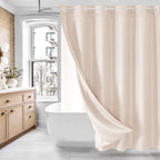 No Hook Weave Fabric Shower Curtain with Snap-in Liner White,72x74