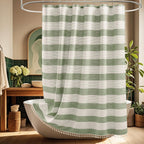 Seenus Natural Sage Green Linen Look Fabric Shower Curtain, Heavy Duty Faux Linen Textured Shower Curtain Water-Resistant, 72 x 72 Inch Soothing Forest Green Farmhouse Bathroom Decor Shower Curtains