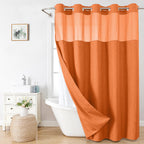 Eachope No Hooks Polyester Textured Shower Curtain with Snap-in Fabric Liner Set, Hotel Luxury Decor Shower Curtains for Bathroom with See Through Top Window, Waterproof & Washable, 71Wx74H, Cream
