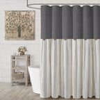 Farmhouse Shower Curtain Linen Beige Button Brown Stripe 72"W x 72"L