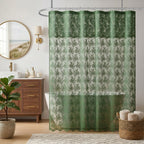 Ivory Lace Shower Curtain 72x72, Vintage Shabby Chic with Attached Valance
