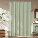 Seenus Natural Sage Green Linen Look Fabric Shower Curtain, Heavy Duty Faux Linen Textured Shower Curtain Water-Resistant, 72 x 72 Inch Soothing Forest Green Farmhouse Bathroom Decor Shower Curtains