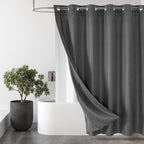 No Hook Weave Fabric Shower Curtain with Snap-in Liner White,72x74