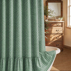 Farmhouse Shower Curtain Ruffle Linen Cream-Green Stripe 72"W x 72"L