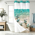 Nautical Green Sea Turtles Beach Theme Fabric Shower Curtain Sets Bathroom Blue Ocean Decor with Grommets and Hooks - 72 x 72 Inch Teal