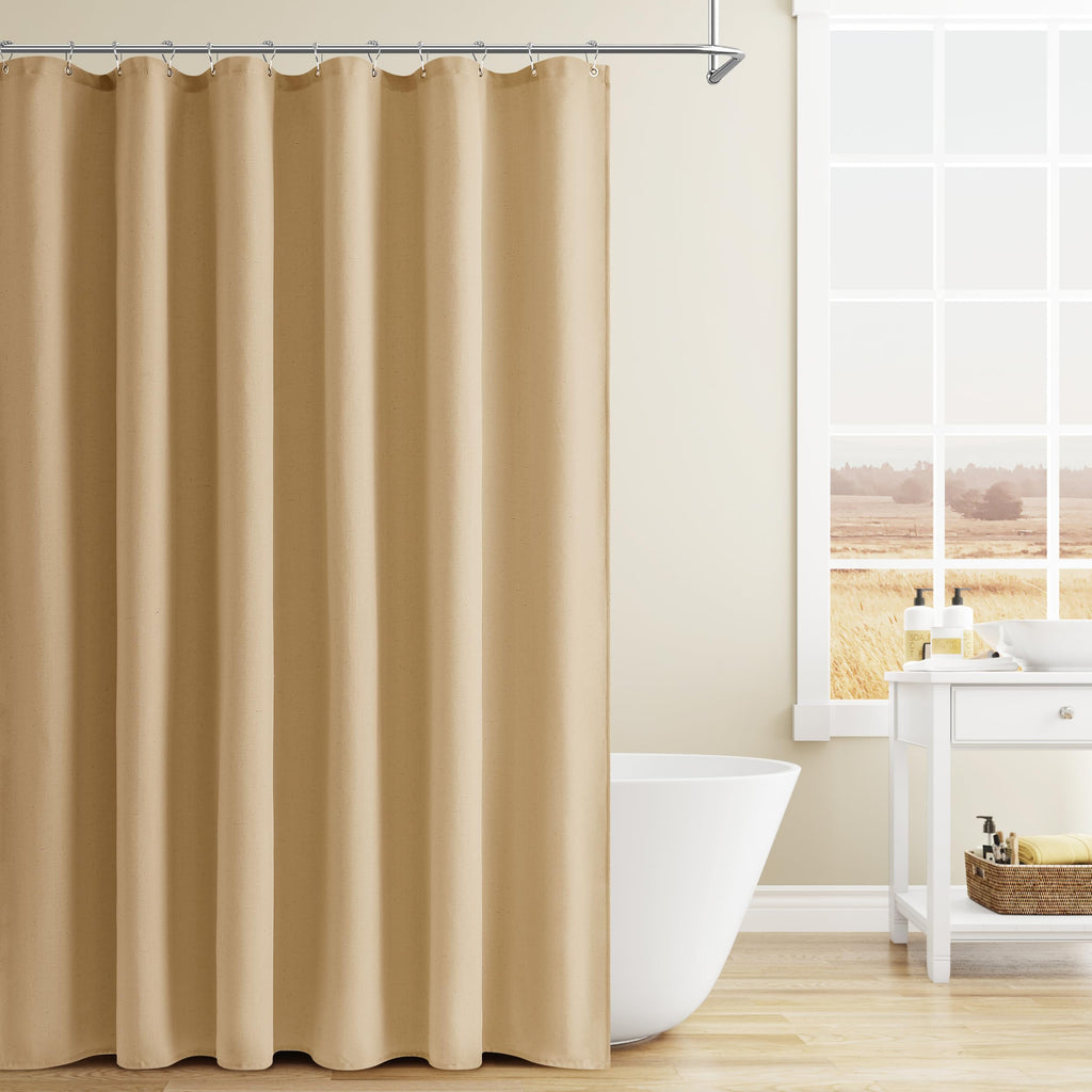 Naturoom Linen Shower Curtain 72 Inch Long for Bathroom Beige 1 Panel