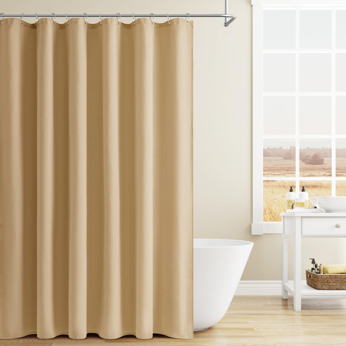 Naturoom Linen Shower Curtain 72 Inch Long for Bathroom Beige 1 Panel