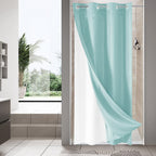 No Hook Weave Fabric Shower Curtain with Snap-in Liner White,72x74
