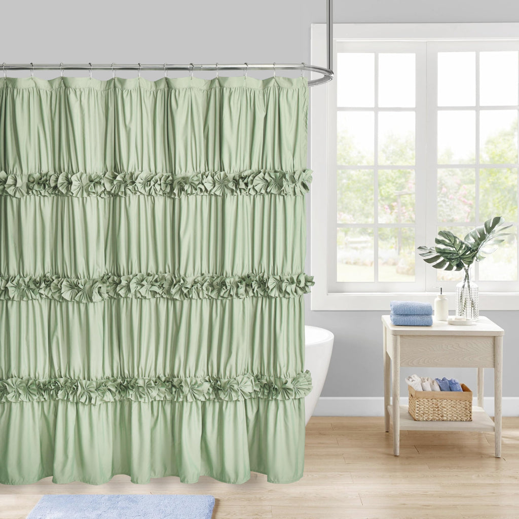 Homechoice Decor Camel Ruffle Shower Curtain 72" W x 72" H