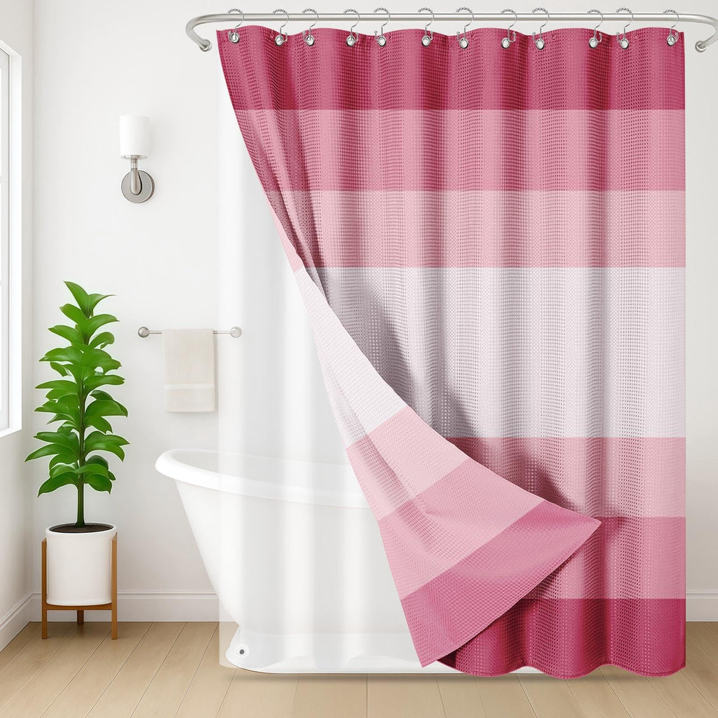 3 in 1 Shower Curtain and Liner,72 x 72 inch, Striped Grey
