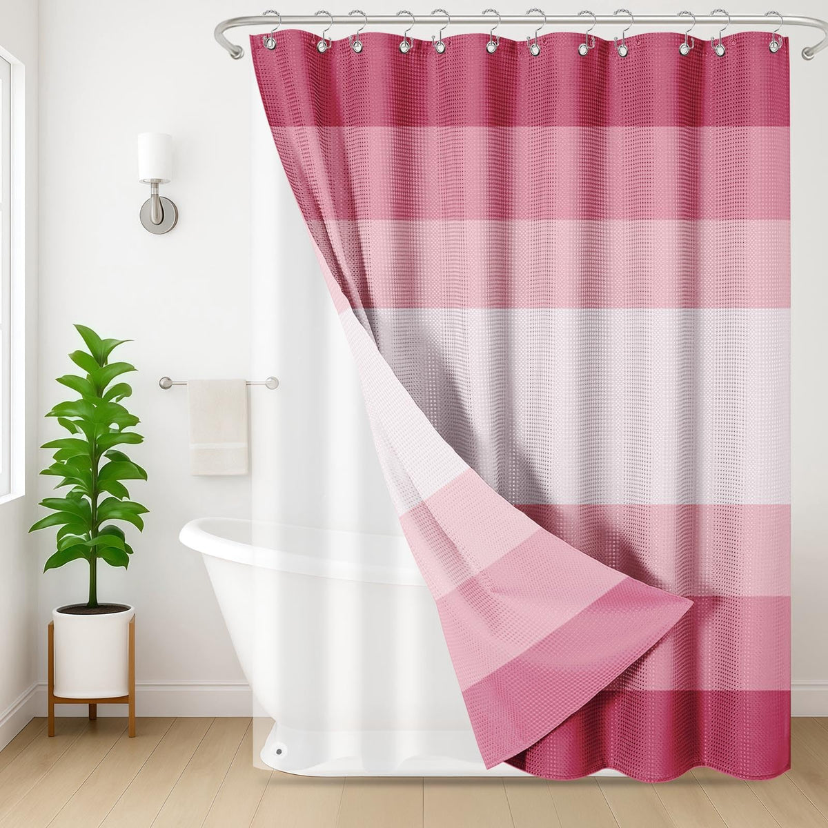 3 in 1 Shower Curtain and Liner,72 x 72 inch, Striped Grey