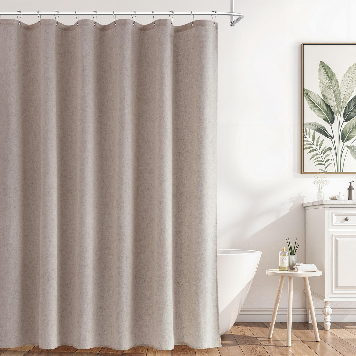 Naturoom Linen Shower Curtain 72 Inch Long for Bathroom Beige 1 Panel