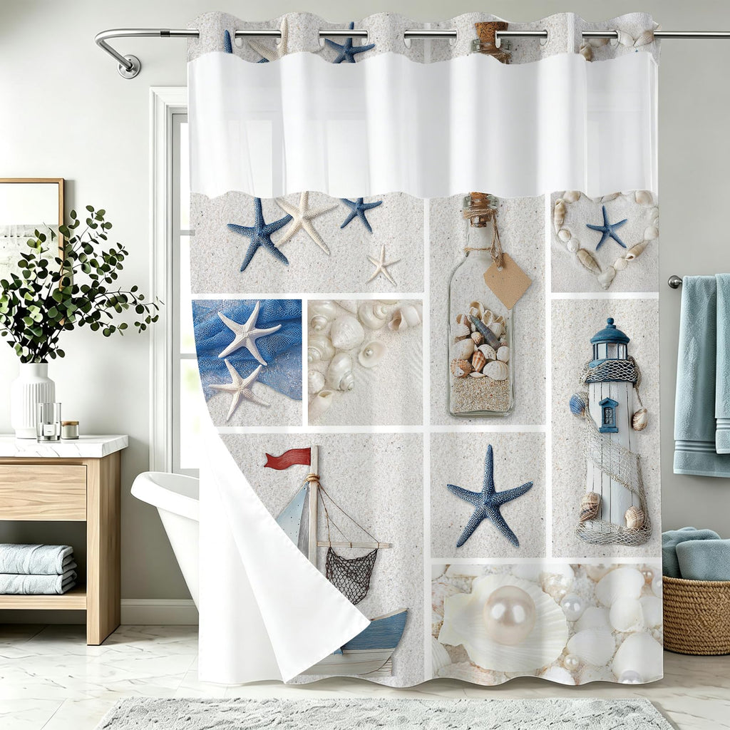 Nautical Green Sea Turtles Beach Theme Fabric Shower Curtain Sets Bathroom Blue Ocean Decor with Grommets and Hooks - 72 x 72 Inch Teal
