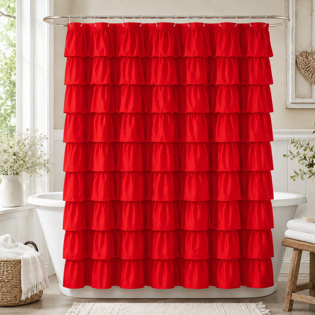 White Ruffle Shower Curtain for Bathroom,72 x 72 Inches, Farmhouse Style