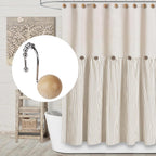 Sunlit Boho Wood Beads Decorative Shower Curtain Hooks, Shower Curtain Rings with Roller Balls, Farmhouse Bathroom Decoration Curtain Hangers Accessories, Set of 12, Natural