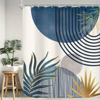 KOMLLEX Mid Century Green Boho Shower Curtain, Abstract Modern Shower Curtains for Bathroom, Plant Botanical Minimalist Leaf Arch Sun Fabric Liner Waterproof Polyester 12 Pack Hooks 60Wx72L Inches