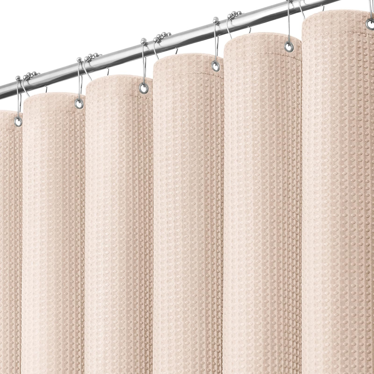 Dynamene Waffle Shower Curtain 256 GSM Heavy Duty Fabric 72x72 Beige/Khaki