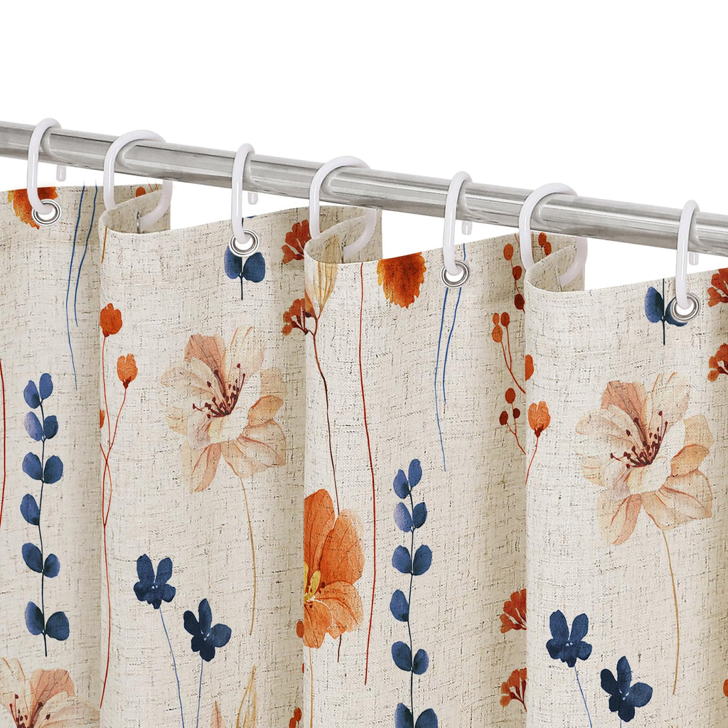 Gibelle Blue Yellow Watercolor Floral Fabric Shower Curtain, 72x72