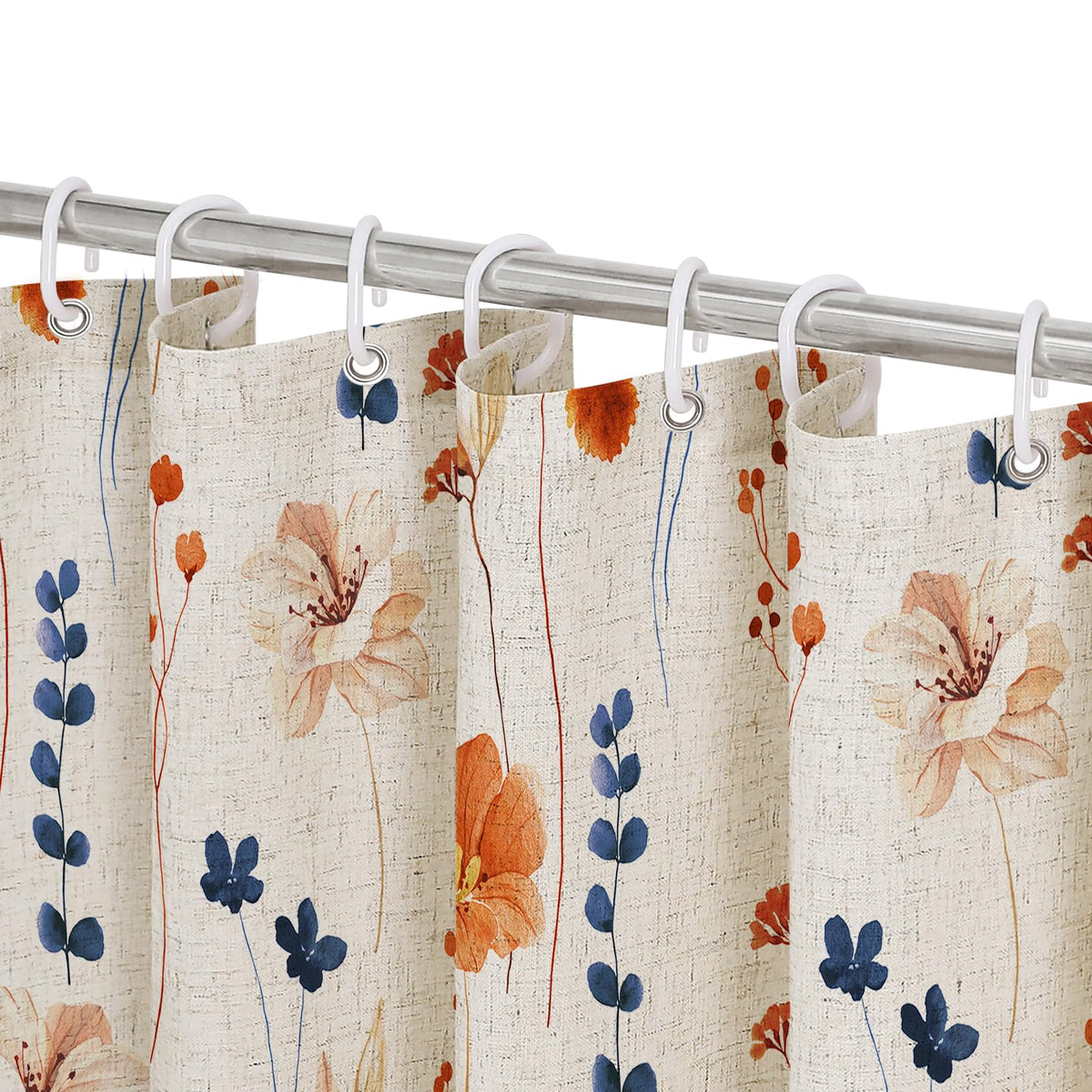 Gibelle Blue Yellow Watercolor Floral Fabric Shower Curtain, 72x72
