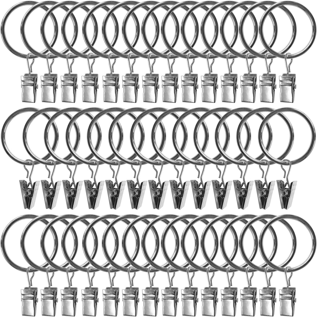 40 Pack Curtain Rings with Clips, Drapery Clips with Rings, Drapes Rings 1.26 in Interior Diameter, Fits up to 1 in Curtain Rod, Black