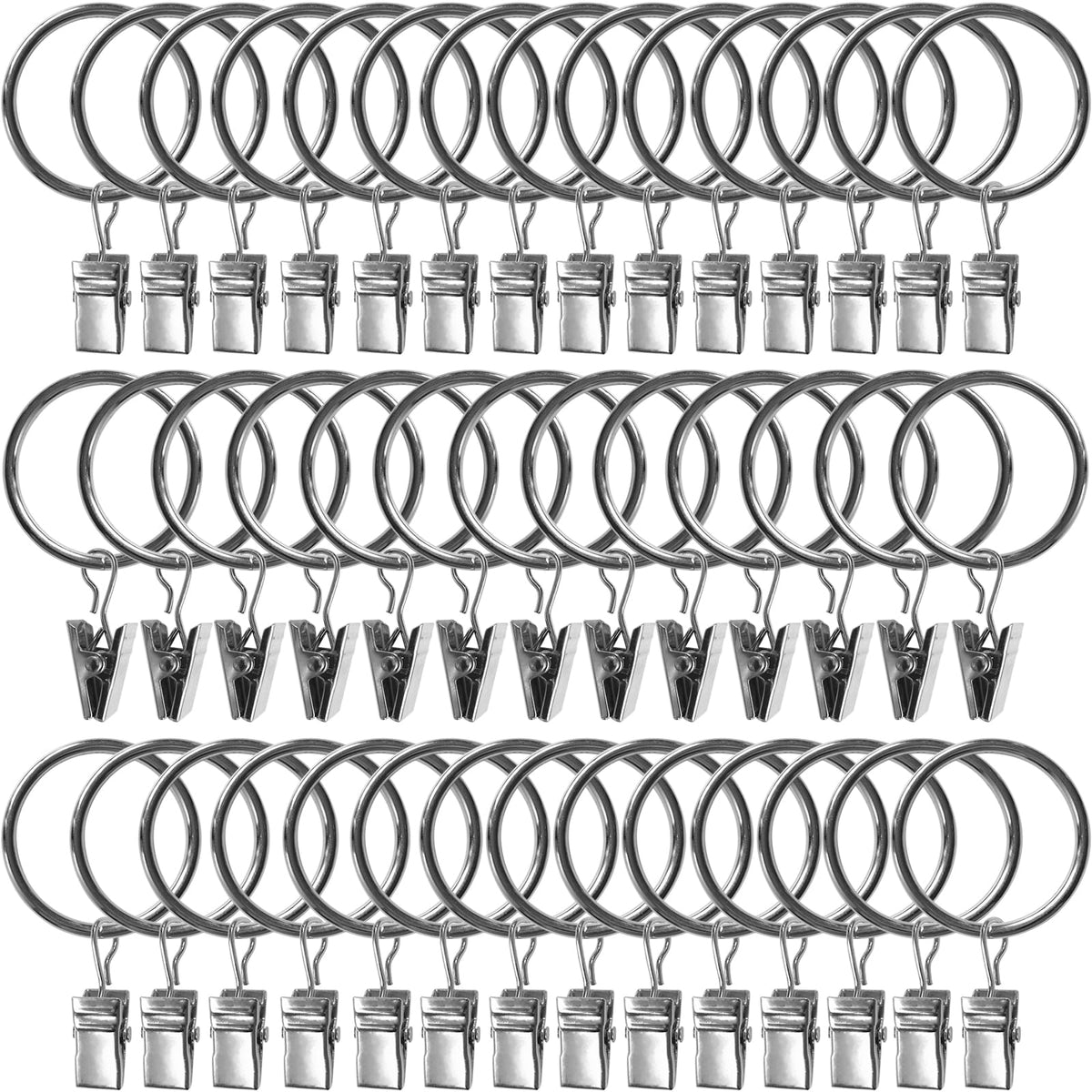 40 Pack Curtain Rings with Clips, Drapery Clips with Rings, Drapes Rings 1.26 in Interior Diameter, Fits up to 1 in Curtain Rod, Black
