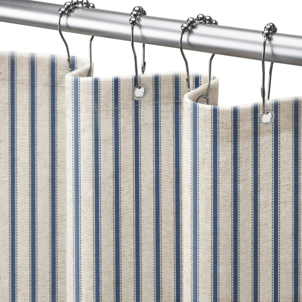 Farmhouse Striped Shower Curtain Taupe Vintage Linen Curtain 72"W X 72"L