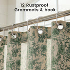 Farmhouse Sage Green Floral Shower Curtain with 12 Clear Rings 72"W x 72"L