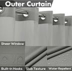 River Dream No Hook Shower Curtain with Snap-in Liner Set, Dark Gray, 71x74