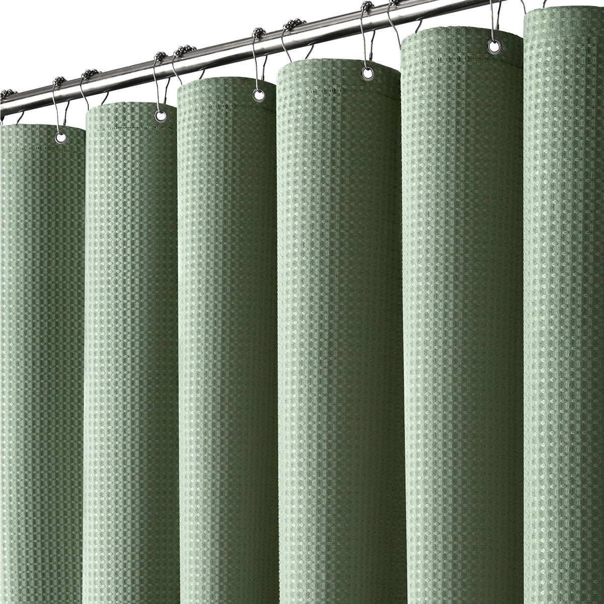 Dynamene Waffle Shower Curtain 256 GSM Heavy Duty Fabric 72"x72" Sage Green