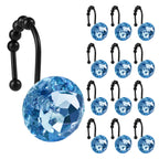 Sunlit Round Rhinestone Shower Curtain Hooks with Glide Balls, 12 Pack