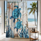 Nautical Green Sea Turtles Beach Theme Fabric Shower Curtain Sets Bathroom Blue Ocean Decor with Grommets and Hooks - 72 x 72 Inch Teal
