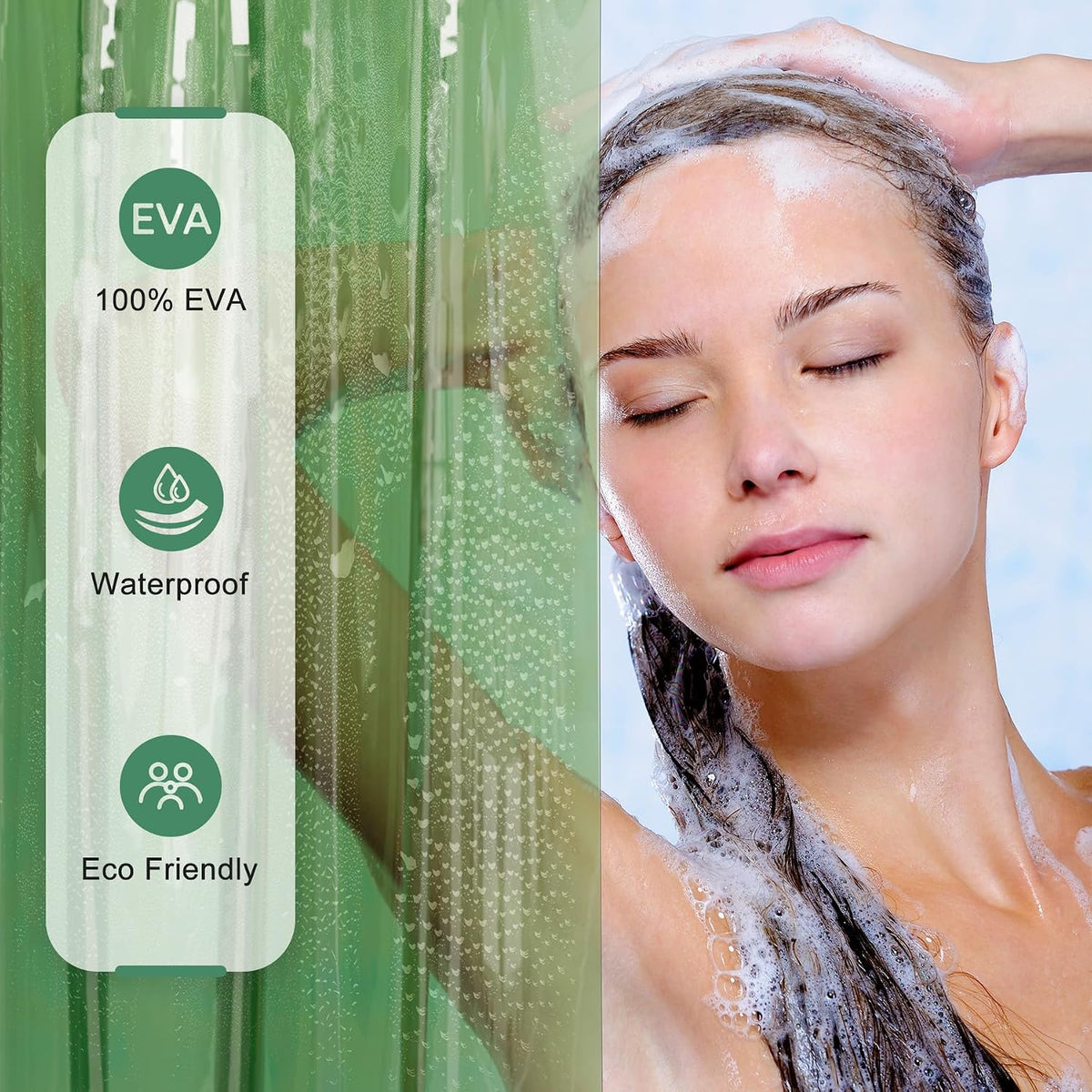 AmazerBath Heavy Shower Curtain Liner, 100% EVA Clear Green Heavy Duty Luxury Soft Shower Curtain and Liner 2-in-1, 72x72 Plastic Weighted Shower Liner, 12 Rustproof Grommets & 3 Heavyweight Stones