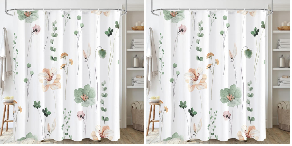 Gibelle Blue Yellow Watercolor Floral Fabric Shower Curtain, 72x72