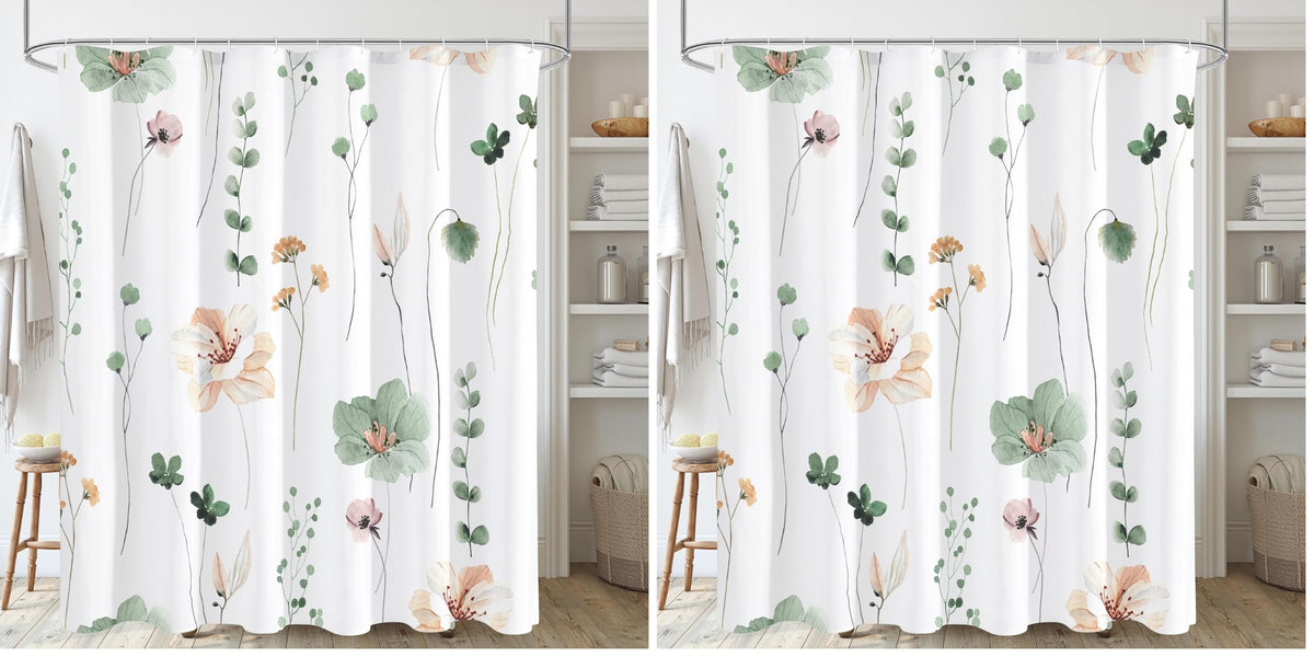 Gibelle Blue Yellow Watercolor Floral Fabric Shower Curtain, 72x72