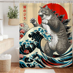 Funny Japanese Cat Funky Anime Japan Bathroom Shower Curtain, 72x72