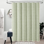 BTTN Sage Green Boho Farmhouse Linen Heavy Duty Shower Curtain Set, 72x72