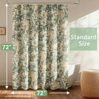 Farmhouse Sage Green Floral Shower Curtain with 12 Clear Rings 72"W x 72"L